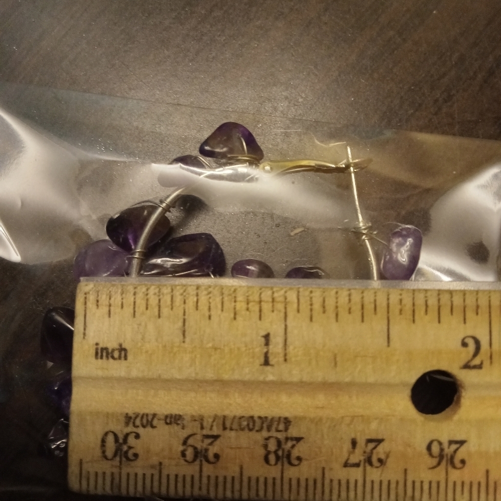 Purple amethyst Stone silver plated Hoop Earrings - Picture 5 of 6